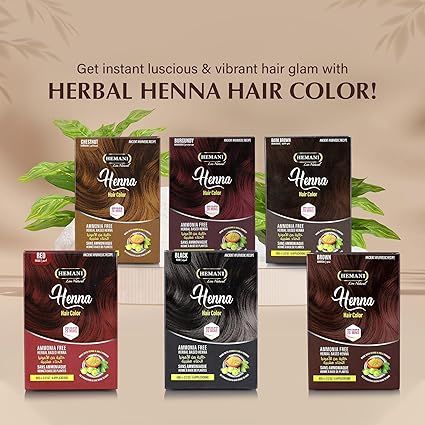 HEMANI Hair Henna Color (60g)  6 Applications, Colors in 20 Minutes - Herbal Based Henna   (Black, Burgundy, Brown, Chestnut, Dark Brown, Red)