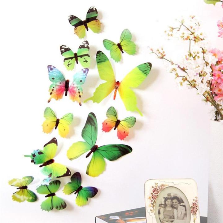 Set Of 12 - 3D Butterfly Wall Stickers - Green