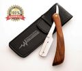 Wooden Handle Shaving Razor Product Straight Cut Throat Razor with Stylish Leather Pouch. 