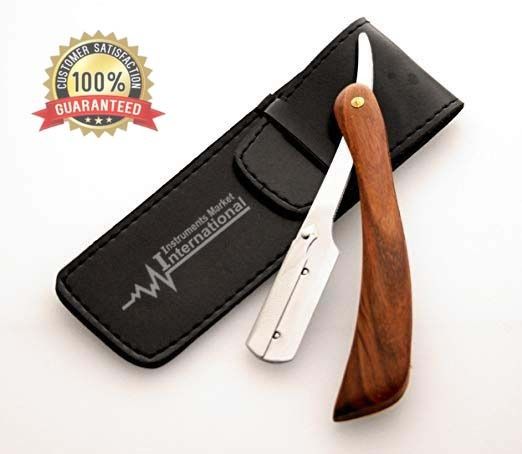 Wooden Handle Shaving Razor Product Straight Cut Throat Razor with Stylish Leather Pouch