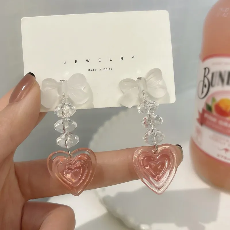 VEINTI+1 Acrylic Heart Earrings - Transparent Candy Color Charm Studs - View #2