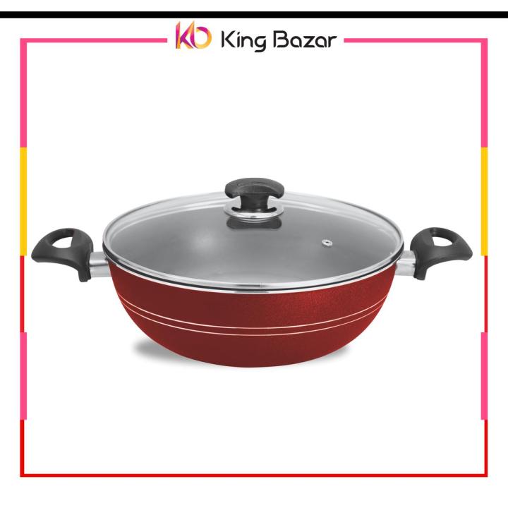 King Sheff Non-Stick Karahi Wok with Lid – Red Cooking Pot for Effortless Cooking