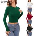 ECHIDNA Lady Summer T-shirt Backless O Neck Spring Summer Crop Top. 