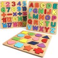Encouraging Wooden Educational Puzzle Set: Shape Sorting Board, Alphabet, and Numbers for Kids. 