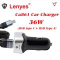 LENYES CA861 Car Charger 36W (USB type C + USB Type A). 