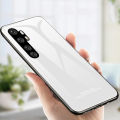 Biruiqu For Xiaomi Mi Note 10 Lite Shockproof Tempered Glass Back Soft Silicone Edge Black Case Cover Casing. 
