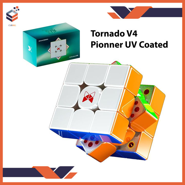 QY X Man Tornado V4 M Pioneer UV Coated (with Adjustable MagLev), 2024 Top Config. 3x3 Magnetic Speed Cube, 3-mag. Edge Positioning, Super Smooth and Fast, V4M Magic Cloth UV Glossy