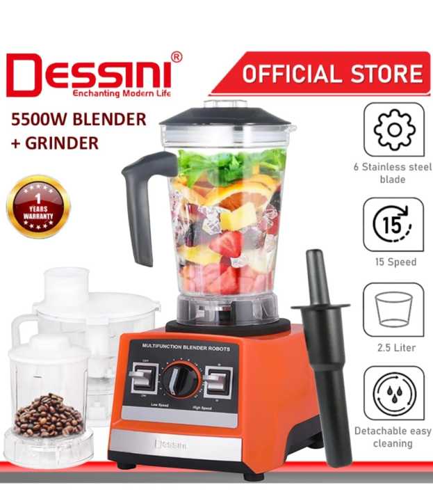 Dessini Italy 3 in 1 Stainless Steel  Multi-Purpose Blender High Performance for Kitchen Professional Blender/Chopper/Grinder, Smoothies Mixer Juicer Extractor With 2.5L Jug And 4L Chopper & 400ml Grinder Power Full Motor Easy To Operate or Clean, |