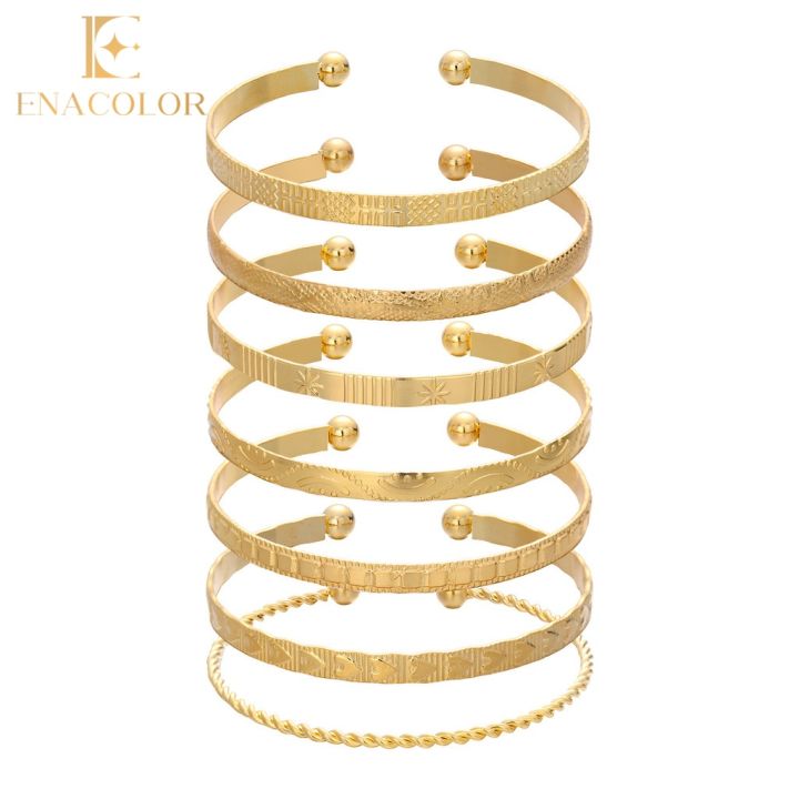 Enacolor 7Pcs/Set Vintage Gold Metal Exaggerate Multi-layered Argyle Bracelet Set Women Bangles Wholesale