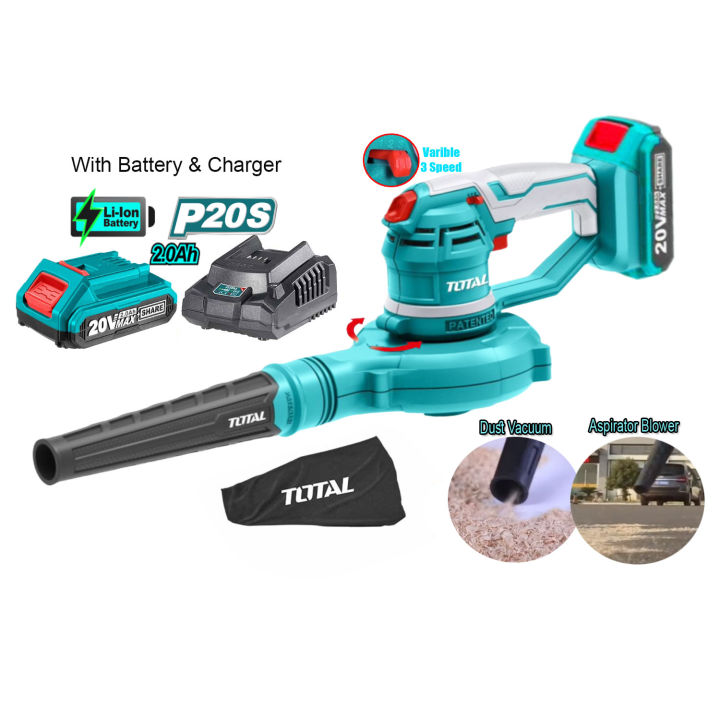 Total TABLI2001 Original Lithium-Ion 2 in 1 Aspirator Blower & Dust Vacuum with Battery & Charger 20V