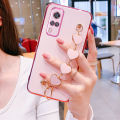 For Vivo Y31 Phone Cover + 3D Love Heart Wristband Fashion Ultra Thin Shiny Plating Bumper Soft TPU Silicone Shockproof Protective Case Back Cover. 