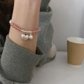 【beauty code】QMCOCO Korean Silver Color Strawberry Crystal Bracelet New IINS Style Pink Round Beads Bracelet For Women Birthday Party Gift. 