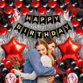 Happy Birthday Party Decoration Combo Set With Banner, Confetti Metallic Balloons, Foil Fringe Curtain | Black & Silver Pack of 33 Pcs. 