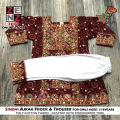 Sindhi Ajrak Traditional Dress Stitched Shirt Frock & Trouser crafted with Embroidery & Sequins for Girls by ZENZ Pakistani Traditional Wear Dress. 