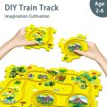 Railcar Puzzle Montessori Kids Toy 15 Pcs Magnetic Electric Racing Car Track Traffic Game DIY Assembly Electric Toddler Puzzle Track Set with Vehicle, Battery Powered Toy Vehicle and Puzzle Board, Railcar Building Toys Best Education Toy For Gift Age 3+. 