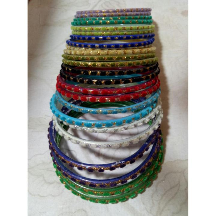 Pack%20of%203%20%7C%20Kids%20Glass%20Bangles%20Multi%20Colour%2024%20pieces/%202%20Dozen%20velvet%20&%20Glitter%20glass%20bangles%20for%20baby%20girls%20(%20bachio%20ko%20choria%20-%20Image%202