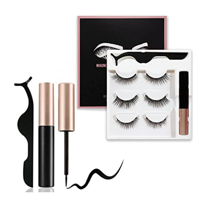 Pack of 3 & 5 Pairs Of Magnetic Eyelash With Magnetic Liquid Eyeliner & Tweezer - Eyelash 3D Mink Lashes Magnetic