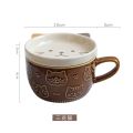 Japanese Ceramic Cartoon Cat Mug Cute Breakfast Cup Creative Coffee Cup with Lid Milk Cup Couple Water Cup. 