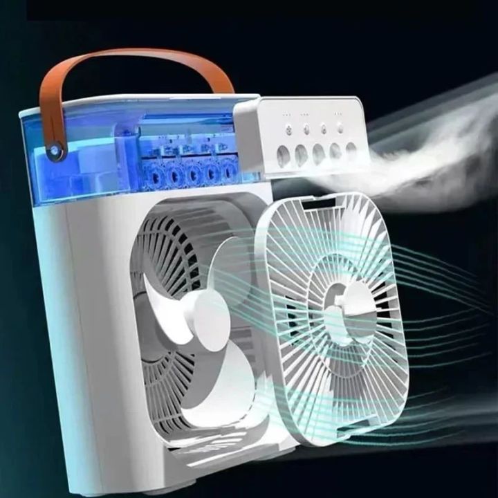 Mini Air Cooler Fan and Humidifier Mini air cooler fan Portable USB Mist with LED Night Light USB and rechargeable Electric Fan with Mist  Small Desktop Cooling Fan for Room, Office & Home 1/2/3 hours timer