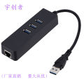 Driver-free USB3.0 HUB 100M network card usb to rj45 external wired network card with 3-port HUB hub. 