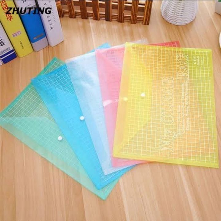 Pack of 6 - Random Color Plastic Clear Bag A4 Size Documents File, A4 Document Organizer, Plastic Folders for File,Transparent My Clear Bag,Office Supplies File Folders for School and Office