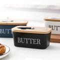 Elegant Porcelain Butter Dish with Knife, Large Ceramic Butter Dish with Lid and Natural Oak Wood Cover for Kitchen Decor and Accessories for Kitchen Gift, White. 
