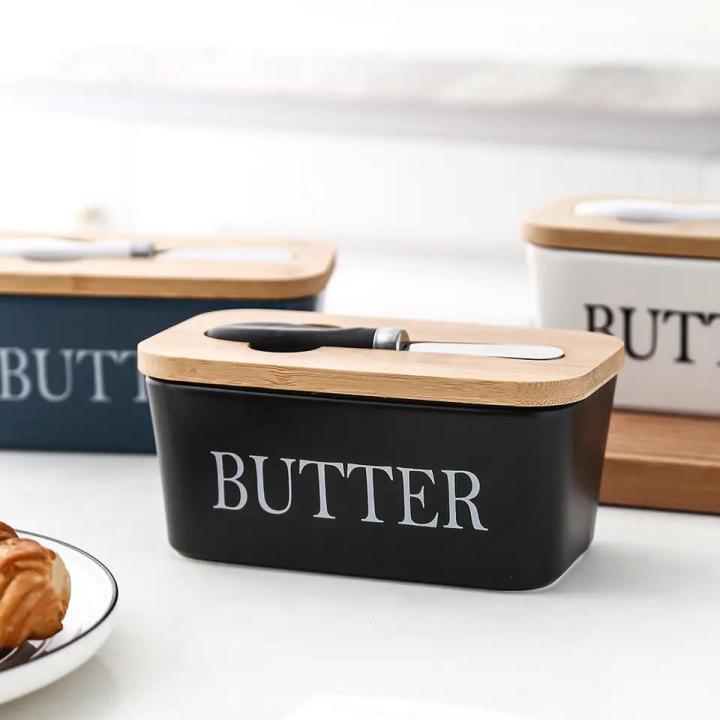Elegant%20Porcelain%20Butter%20Dish%20with%20Knife,%20Large%20Ceramic%20Butter%20Dish%20with%20Lid%20and%20Natural%20Oak%20Wood%20Cover%20for%20Kitchen%20Decor%20and%20Accessories%20for%20Kitchen%20Gift,%20White%20-%20Image%202