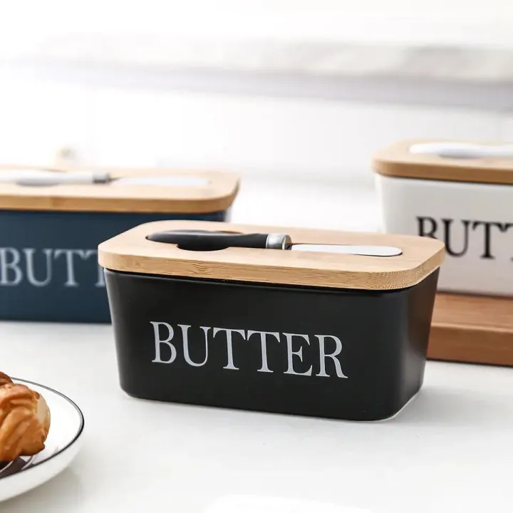 Elegant%20Porcelain%20Butter%20Dish%20with%20Knife,%20Large%20Ceramic%20Butter%20Dish%20with%20Lid%20and%20Natural%20Oak%20Wood%20Cover%20for%20Kitchen%20Decor%20and%20Accessories%20for%20Kitchen%20Gift,%20White%20-%20Image%202