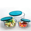 3pes Bowl Set Glass Ware Mixing Storage Bowls with Lids with Plastic lid Comes in 3 Different Size. 