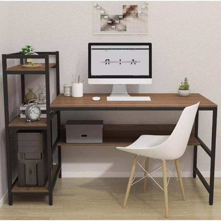 Computer Table 4 Tier Storage Shelves Student Study with Bookshelf Modern Wood Desk Gaming PC Laptop Desk Work Table