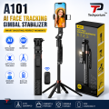 A101 Gimbal Stabilizer Tripod Auto Face Tracking AI Shooting Wireless Remote Selfie Stick Built-in Fill Light 360° Rotation Phone Holder for Vlogging YouTube TikTok Live Streaming Travel Photography Best Smartphone Gimbal Stabilizer Extendable. 