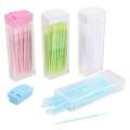 JAERBEE 150 Pcs Plastic Toothpicks 2 Way Tooth Picks Interdental Brush Cleaners Portable Box Random Color. 