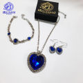 3 Pcs Titanic Blue Necklace Earrings Bracelet Set For Girls Best Gift Locket Metal Chain Simple Stylish Never Fade Pendant Jewelry Set for Girls. 