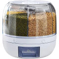 Cereal Rice Bucket Dispenser 6 Grid 360° Rotating Waterproof And Moisture-Proof Rice Storage Box For Kitchen, White. 