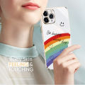 Hontinga for Samsung A72 5G/4G Back Cover（Free Lanyard）Luxury 6D Plating Smile Rainbow Side Pattern Case Soft Silicone Square Mobile Cover. 