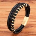 XQNI Luxury Classic Multi-layer Style Hand-woven Winding Stainless Steel Men's Leather Bracelet With Magnet Clasp Men's Jewelry. 