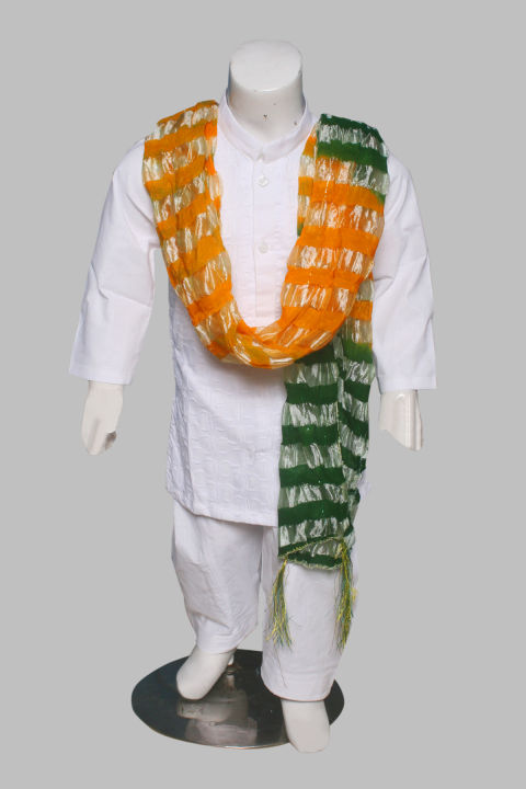 shalwar kameez for boys-Mehndi and Mayon Dresses-Cotton Kurta Shalwar Kameez(WHITE)-with yellow Dupatta-1 YEARS TO 12 YEARS