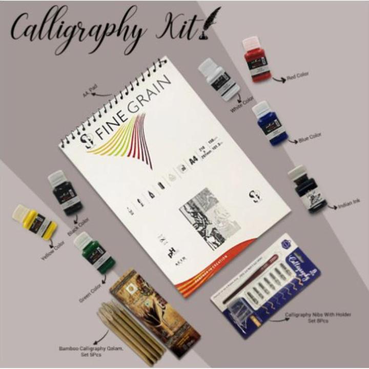 Calligraphy Deal for Beginners and Artists, Includes: Calligraphy A4 Pad, a Qalam Set,  Dip pen Set,, 6-colored Ink Set, Calligraphy Ink