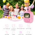 Kids Camera Instant Print Camera for Kids with Flipped Lens Zero Ink Kids Camera Digital Camera with 1 Rolls Print Paper,  32G SD Card for DIY Birthday Gifts Pink. 