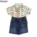 Archies Boys Crazy Cars Multi Color Printed Shirt With Blue Shorts & Suspenders. 