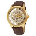 Fossil Skeleton Dial Brown Leather Strap Watch For Men ME3043. 