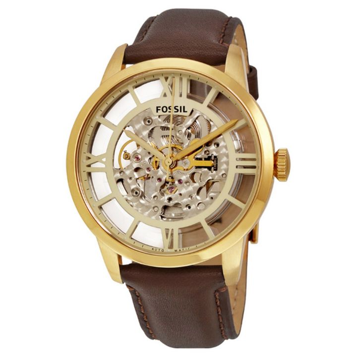 Fossil Skeleton Dial Brown Leather Strap Watch For Men ME3043