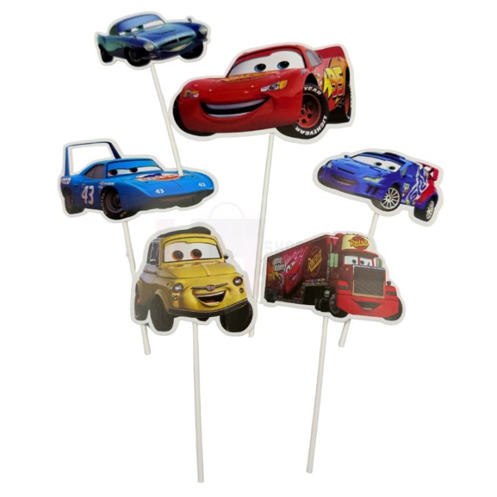 Cars Theme Cake Toppers - Cake Toppers - Blue Colors - Boys Theme - Pack Of 6 Cake Toppers