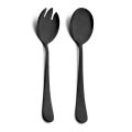 【FUN LIVE】 2Pcs Black Salad Spoon Fork Stainless Steel Salad Dessert Spoon Cutlery Set Serving Spoons Kitchen Utensils Accessorie Tableware. 