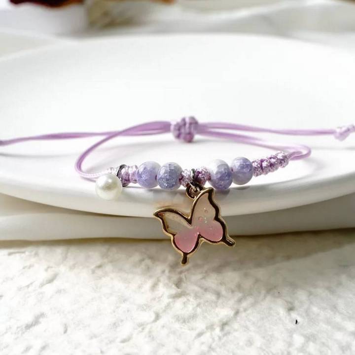 Pendant Ceramic Braided Bracelet Jewelry Butterfly and Flower Alloy Charm Bracelets for women