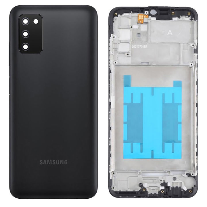 Samsung Galaxy A03s Middle Frame Housing with Power Volume Buttons & Camera Lens Complete Body Casing Replacement Galaxy A03s - Black