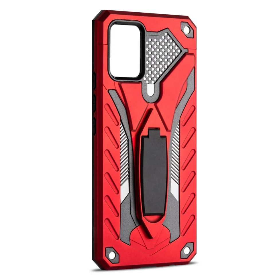 Custodia DOINK Per Realme 8 / 8 Pro Con Cavalletto - Cover Antiurto Armor In PC+TPU, Bordo Rialzato, Rossa - 2