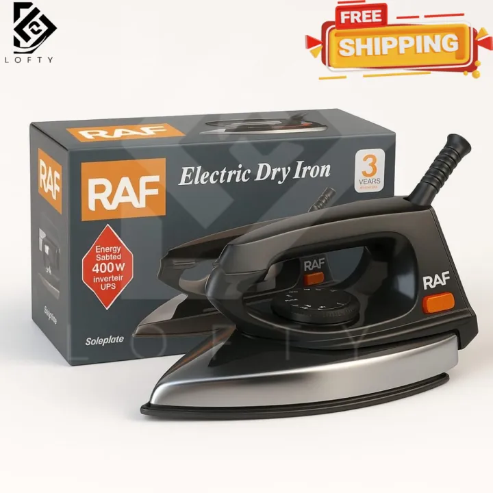 Electric Iron - 400 Watts Lightweight Iron - Dry Iron - Istri - Portable Iron - Traveling Iron - Heavy Duty Iron - Deluxe Metal Cover - Black