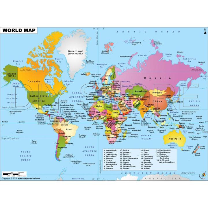 Political World Map Big Panaflex Poster Educational Chart School Office Decoration