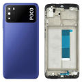 Xiaomi Poco M3 Middle Frame Housing with Power and Volume Buttons and Camera Lens for Complete Body Casing Replacement For Poco M3 - Blue. 
